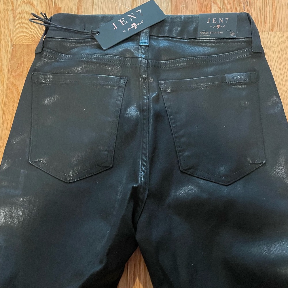 Jen 7 ankle straight black coated jeans